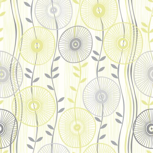 абстрактные цветы, вертикальные волнистые линии с листиками, оливкового и серых оттенков на светлом в полоску